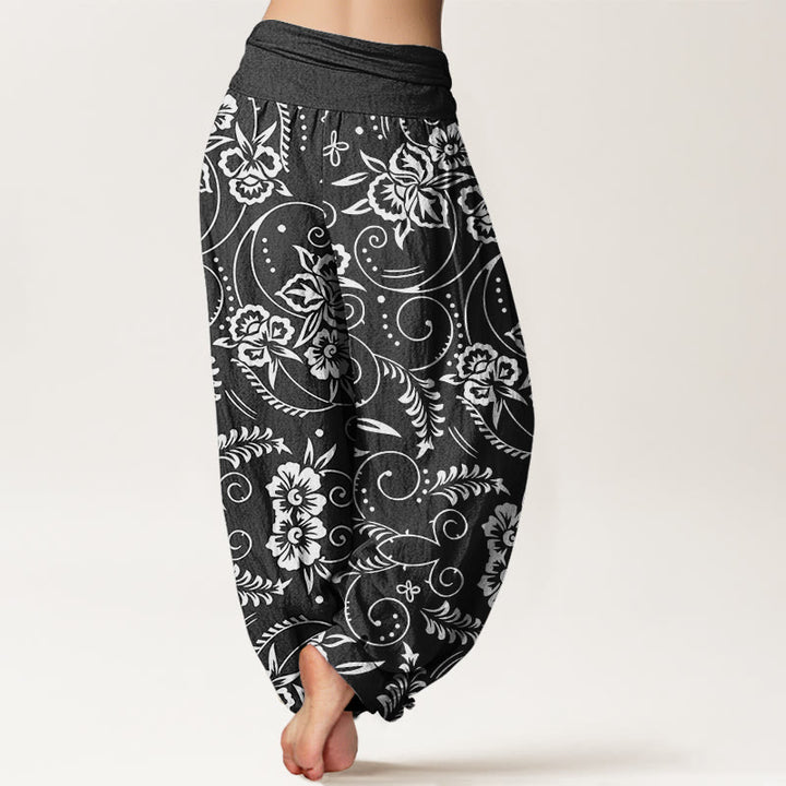 Pantalon sarouel décontracté à taille élastique pour femme avec motif floral tourbillonnant et Buddha Stones - image 10