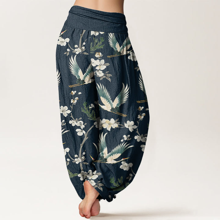 Pantalon Buddha Stones décontracté à taille élastique pour femme avec motif grue volante et fleurs - image 7