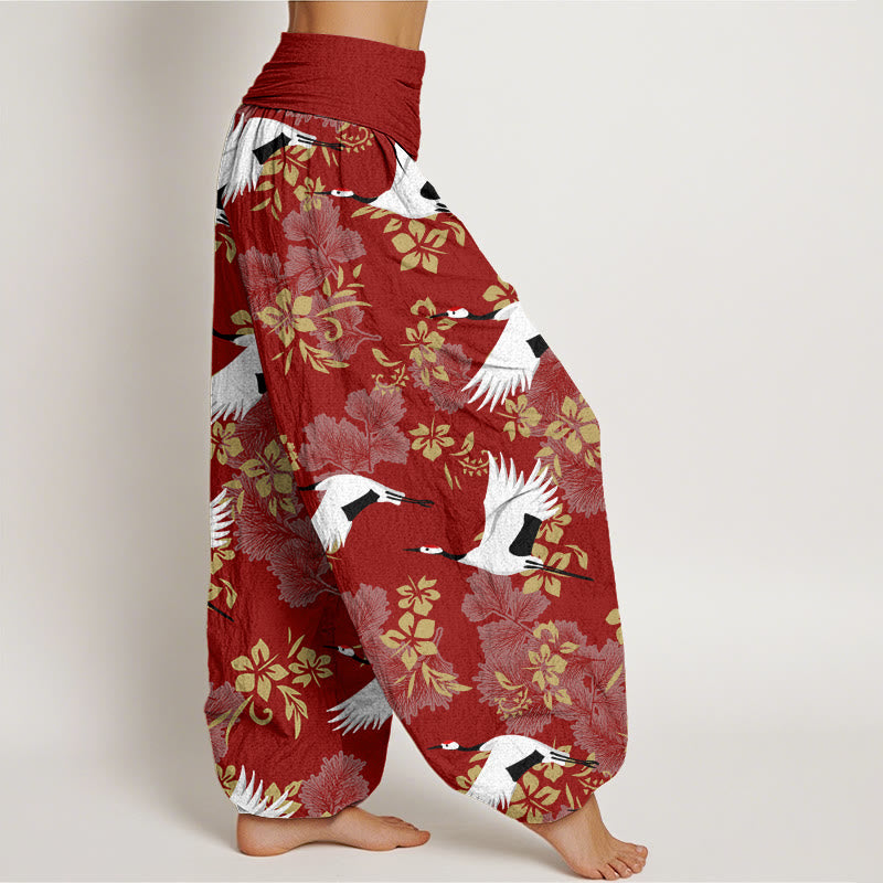 Pantalon Buddha Stones décontracté à taille élastique pour femme, motif grue volante et fleurs de cerisier - image 2