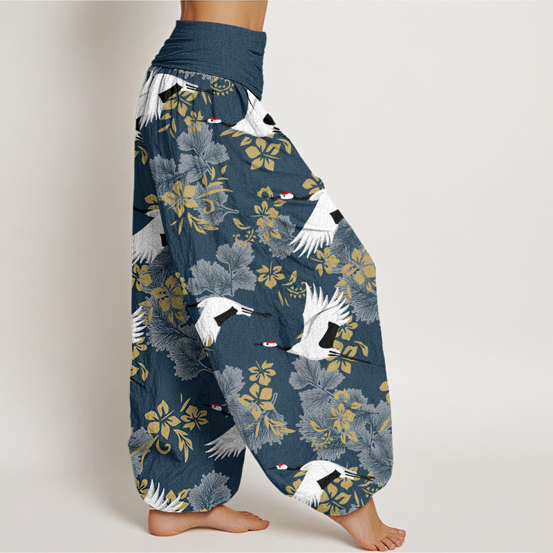 Pantalon Buddha Stones décontracté à taille élastique pour femme, motif grue volante et fleurs de cerisier - image 6
