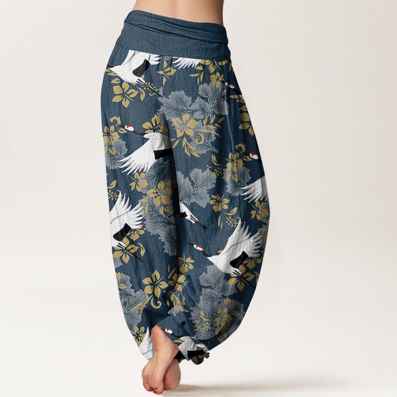 Pantalon Buddha Stones décontracté à taille élastique pour femme, motif grue volante et fleurs de cerisier - image 7