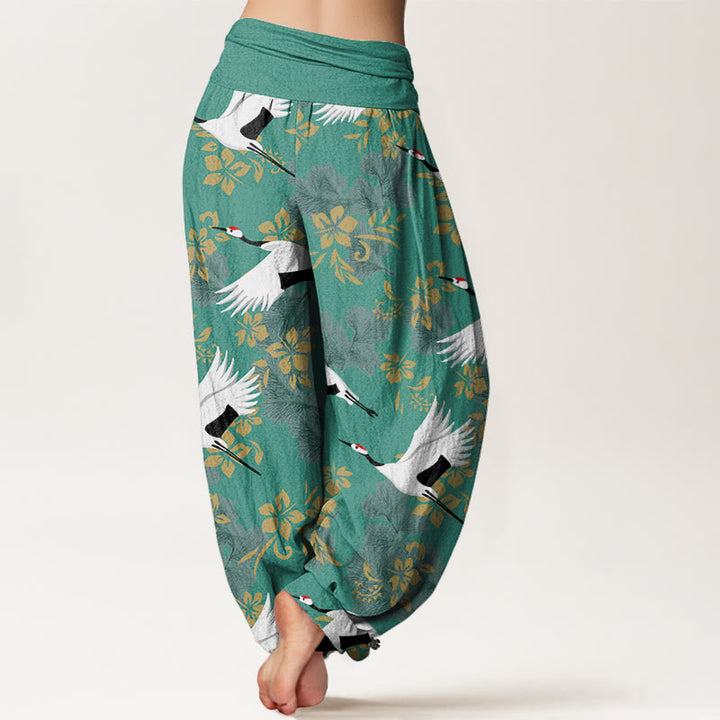 Pantalon Buddha Stones décontracté à taille élastique pour femme, motif grue volante et fleurs de cerisier - image 9