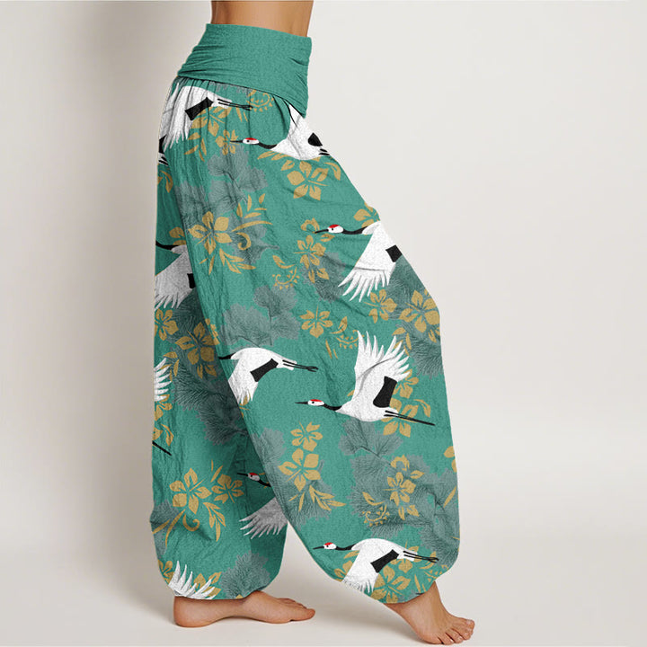 Pantalon Buddha Stones décontracté à taille élastique pour femme, motif grue volante et fleurs de cerisier - image 10