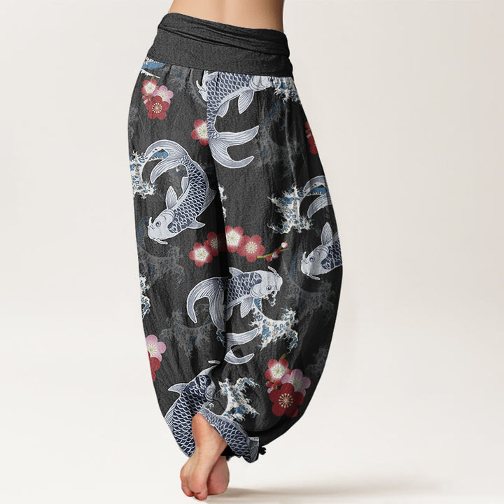 Pantalon Buddha Stones décontracté à taille élastique pour femme, motif carpe koï, fleurs de cerisier - image 7