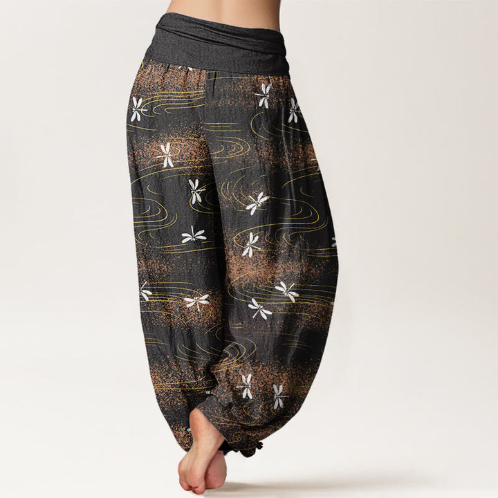 Pantalon sarouel décontracté à taille élastique pour femme avec motif de libellule et de vagues Buddha Stones - image 3
