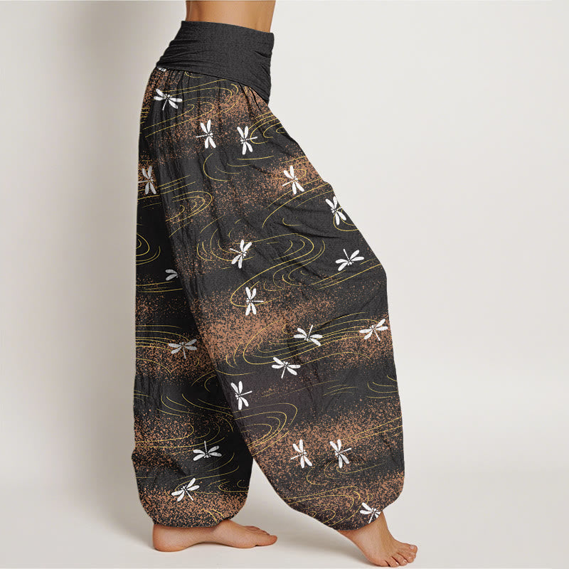 Pantalon sarouel décontracté à taille élastique pour femme avec motif de libellule et de vagues Buddha Stones - image 2