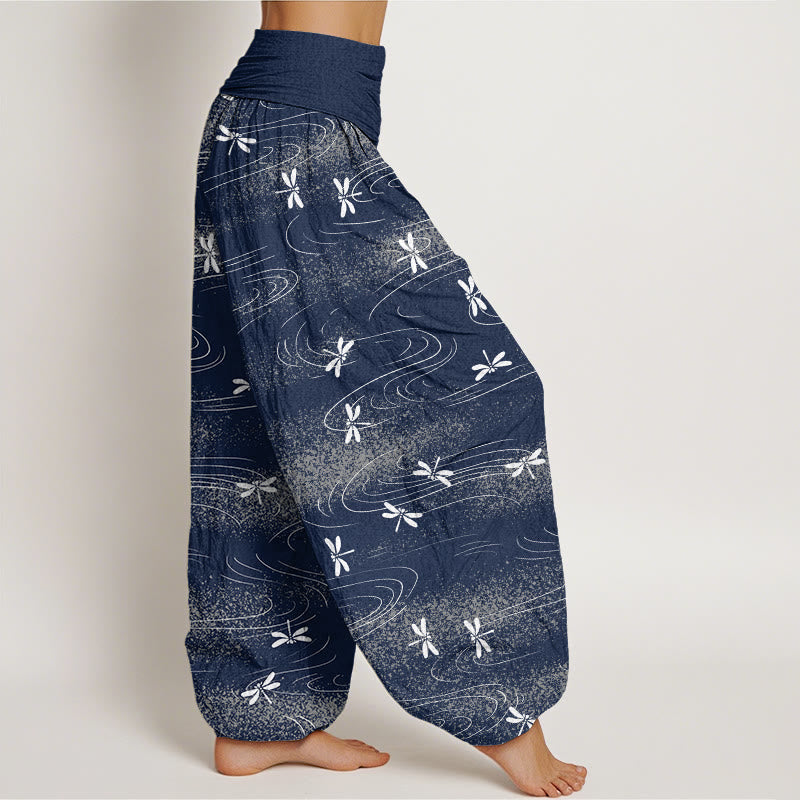 Pantalon sarouel décontracté à taille élastique pour femme avec motif de libellule et de vagues Buddha Stones - image 6