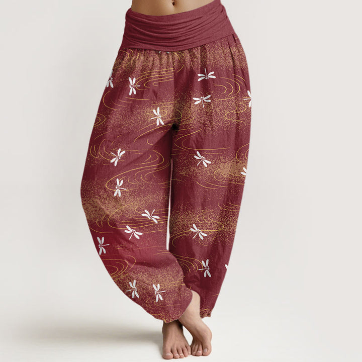 Pantalon sarouel décontracté à taille élastique pour femme avec motif de libellule et de vagues Buddha Stones - Brun - US22，UK/AU26，EU54 (6XL) - image 8