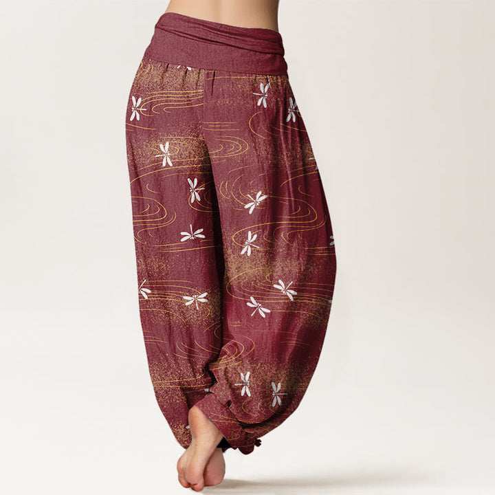 Pantalon sarouel décontracté à taille élastique pour femme avec motif de libellule et de vagues Buddha Stones - image 10