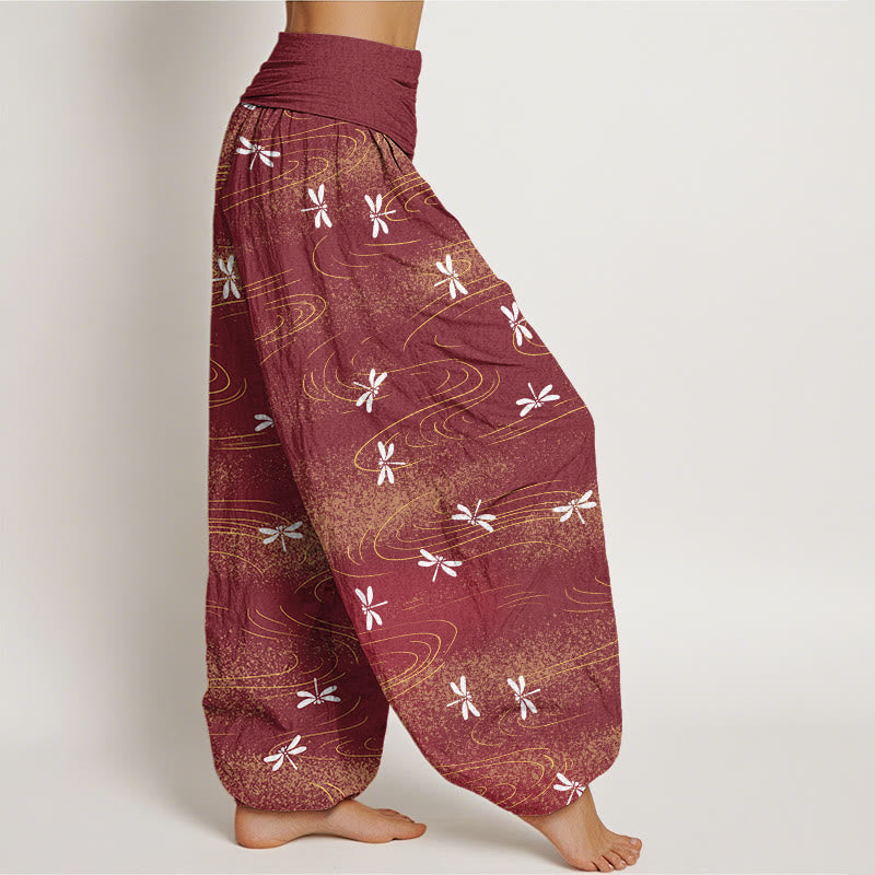Pantalon sarouel décontracté à taille élastique pour femme avec motif de libellule et de vagues Buddha Stones - image 9