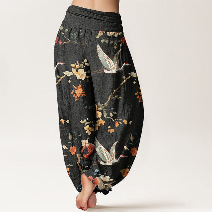 Pantalon sarouel décontracté à taille élastique pour femme, motif grue et branches de fleurs, motif Buddha Stones - image 3