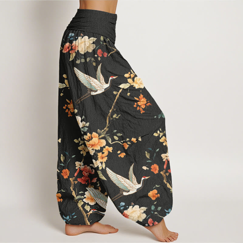 Pantalon sarouel décontracté à taille élastique pour femme, motif grue et branches de fleurs, motif Buddha Stones - image 2