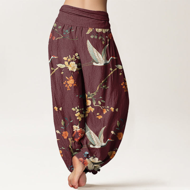 Pantalon sarouel décontracté à taille élastique pour femme, motif grue et branches de fleurs, motif Buddha Stones - image 7