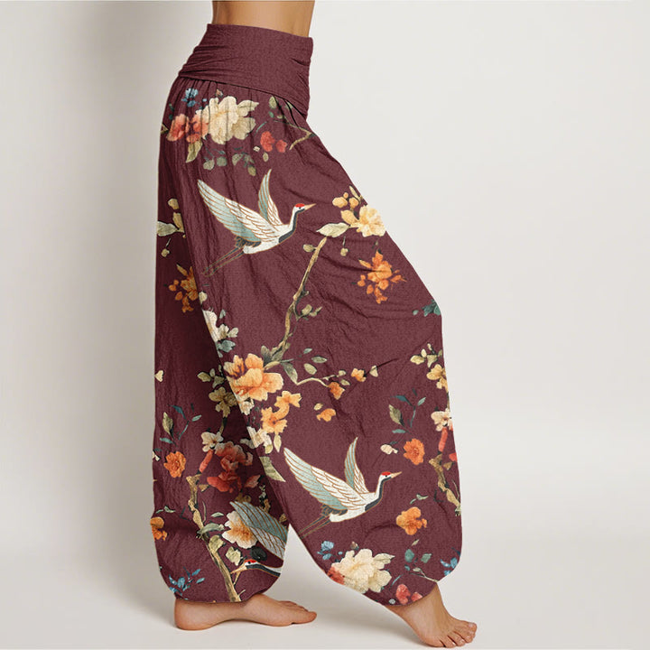 Pantalon sarouel décontracté à taille élastique pour femme, motif grue et branches de fleurs, motif Buddha Stones - image 6