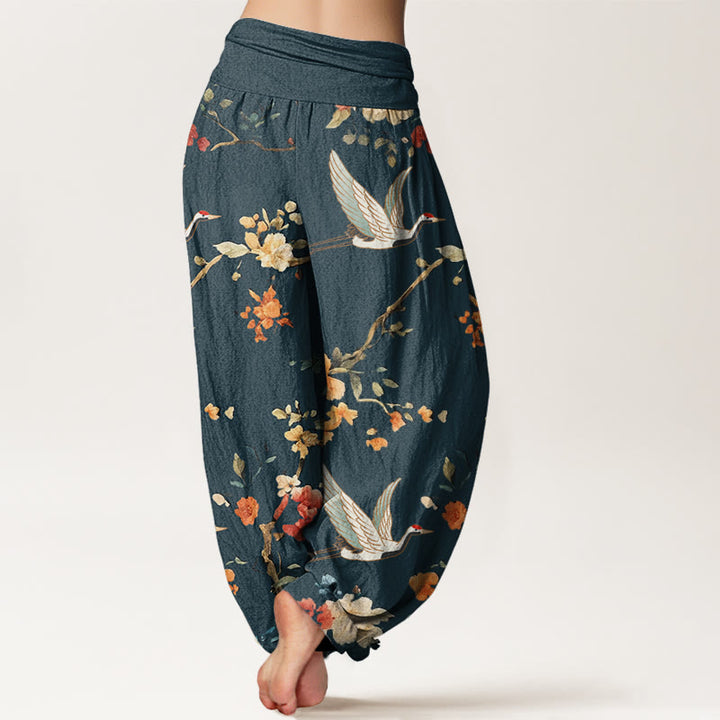 Pantalon sarouel décontracté à taille élastique pour femme, motif grue et branches de fleurs, motif Buddha Stones - image 10
