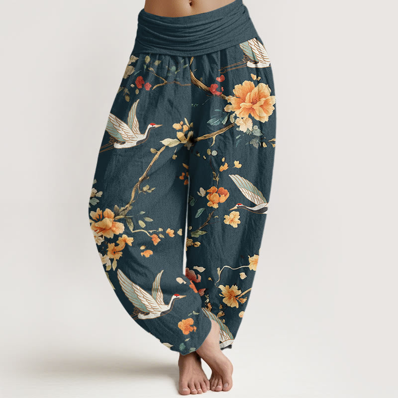Pantalon sarouel décontracté à taille élastique pour femme, motif grue et branches de fleurs, motif Buddha Stones - Sarcelle - US22，UK/AU26，EU54 (6XL) - image 8