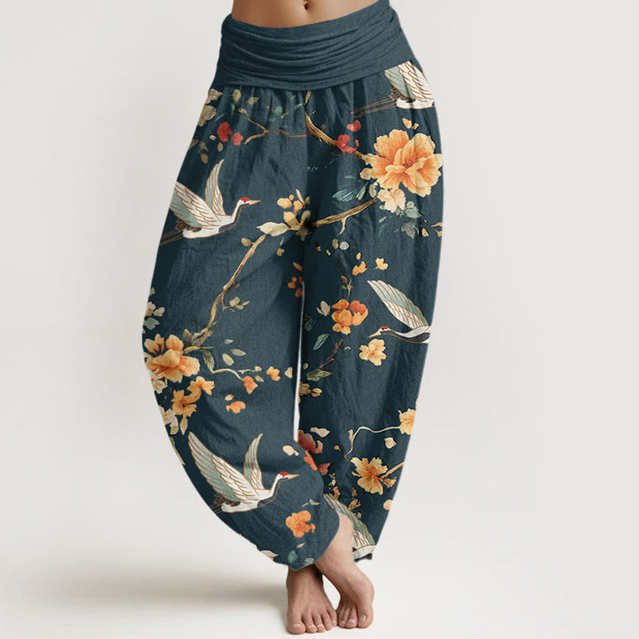 Pantalon sarouel décontracté à taille élastique pour femme, motif grue et branches de fleurs, motif Buddha Stones - Sarcelle - US22，UK/AU26，EU54 (6XL) - image 8