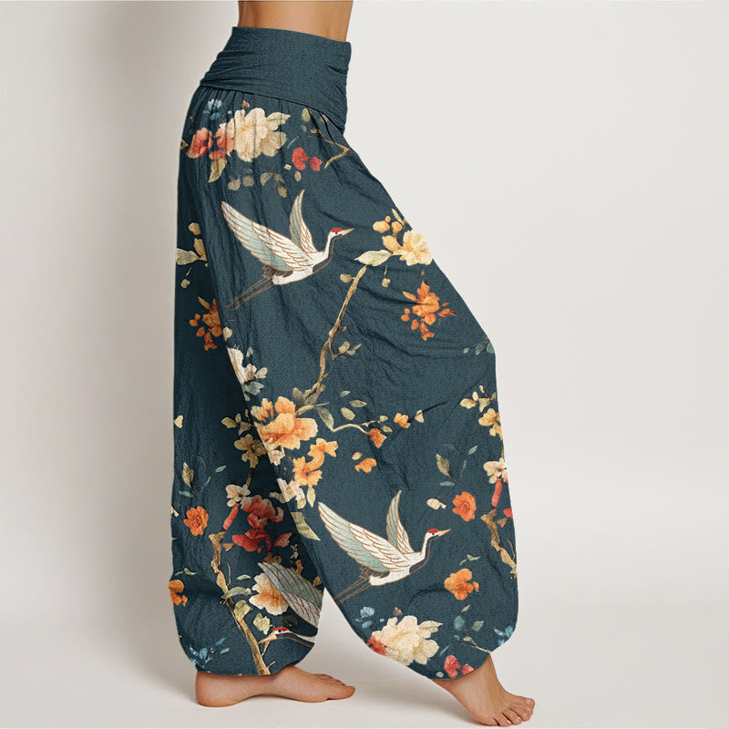 Pantalon sarouel décontracté à taille élastique pour femme, motif grue et branches de fleurs, motif Buddha Stones - image 9