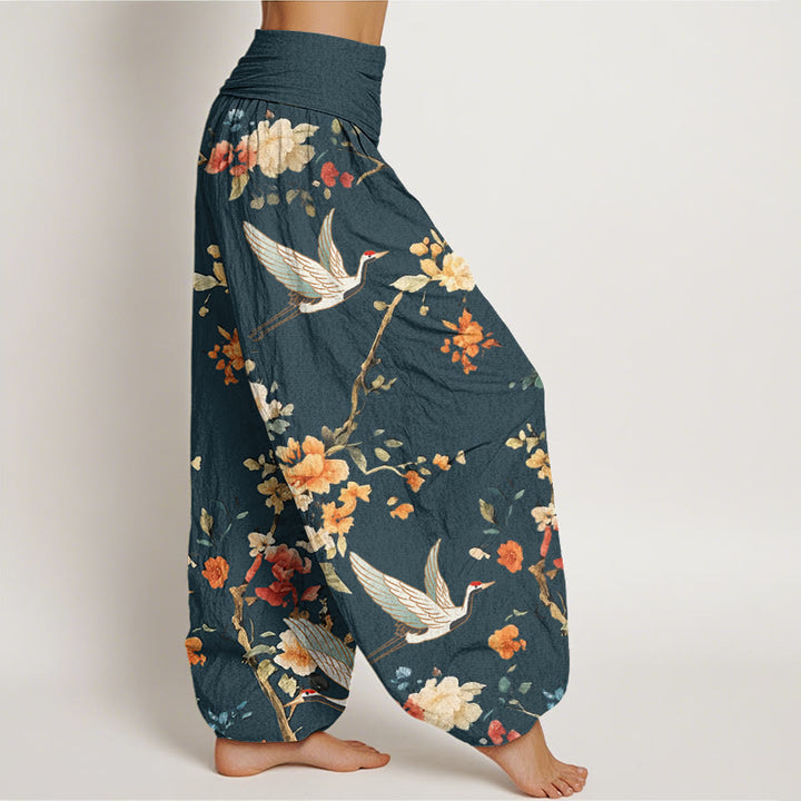 Pantalon sarouel décontracté à taille élastique pour femme, motif grue et branches de fleurs, motif Buddha Stones - image 9