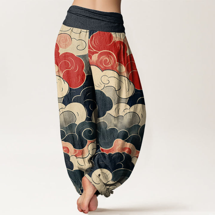 Pantalon sarouel décontracté à taille élastique pour femme, motif Buddha Stones et nuages ​​de bon augure - image 3