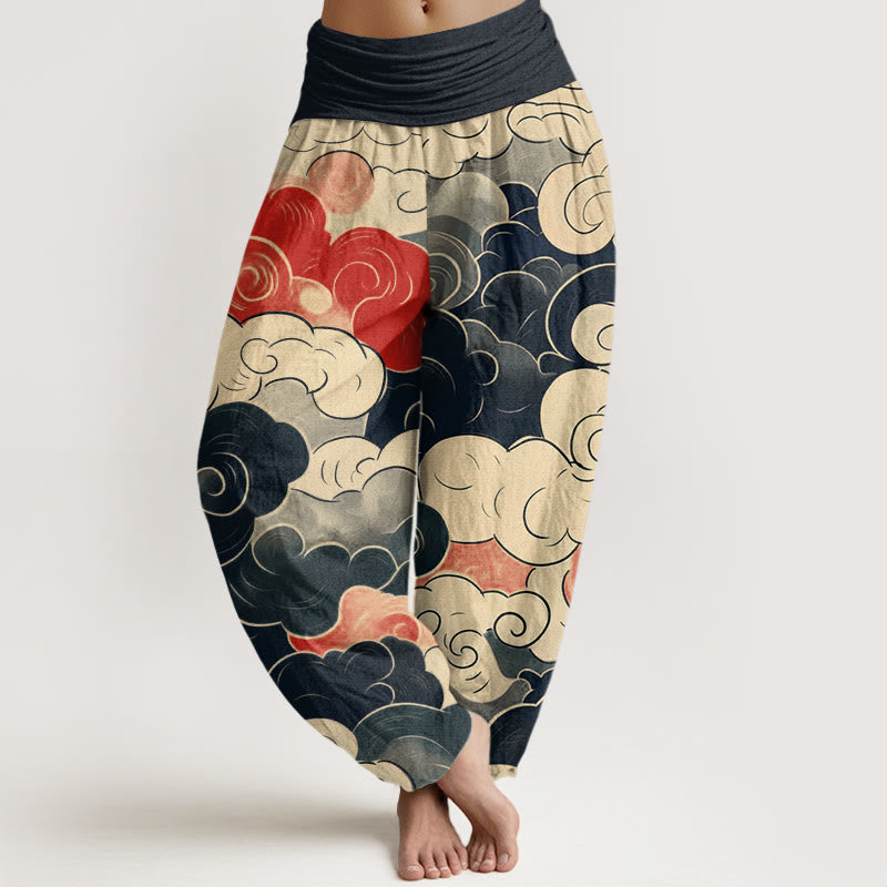 Pantalon sarouel décontracté à taille élastique pour femme, motif Buddha Stones et nuages ​​de bon augure - Gris ardoise foncé - US22，UK/AU26，EU54 (6XL) - image 0