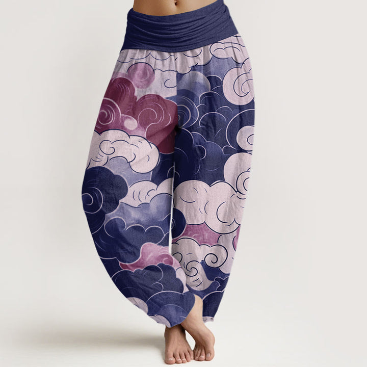 Pantalon sarouel décontracté à taille élastique pour femme, motif Buddha Stones et nuages ​​de bon augure - Bleu ardoise foncé - US22，UK/AU26，EU54 (6XL) - image 4