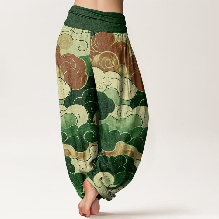 Pantalon harem à taille élastique pour femme, en coton décontracté à motif de Buddha Stones et de nuages ​​porte-bonheur - image 9