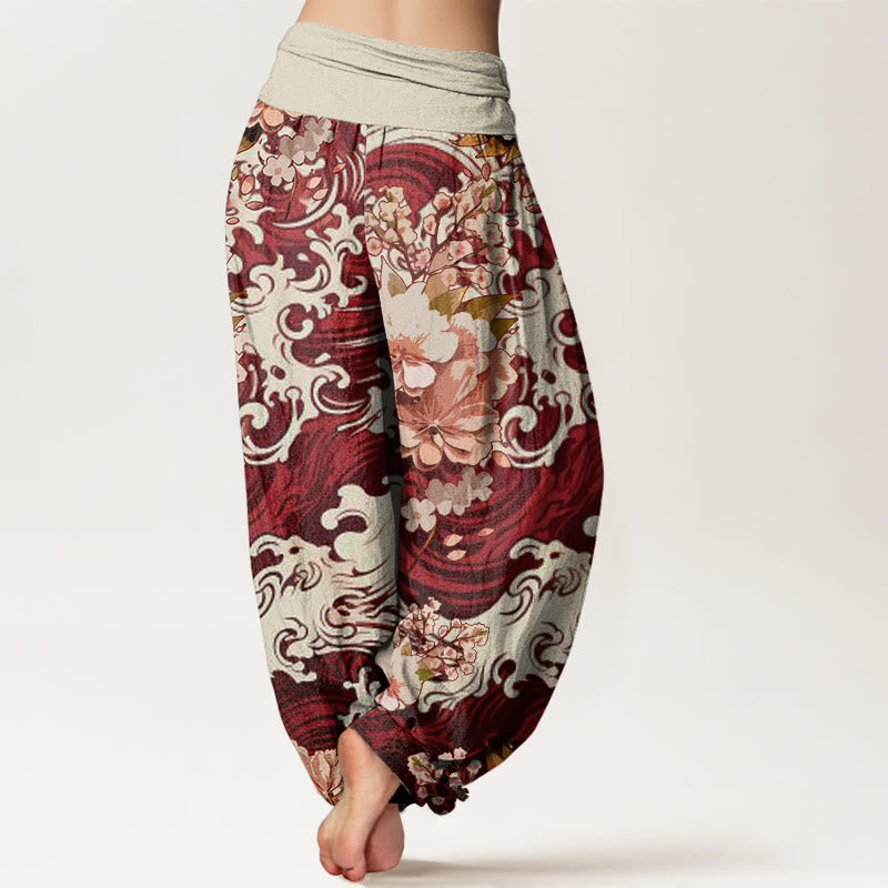 Pantalon sarouel décontracté à taille élastique pour femme avec motif floral et vagues Buddha Stones - image 10