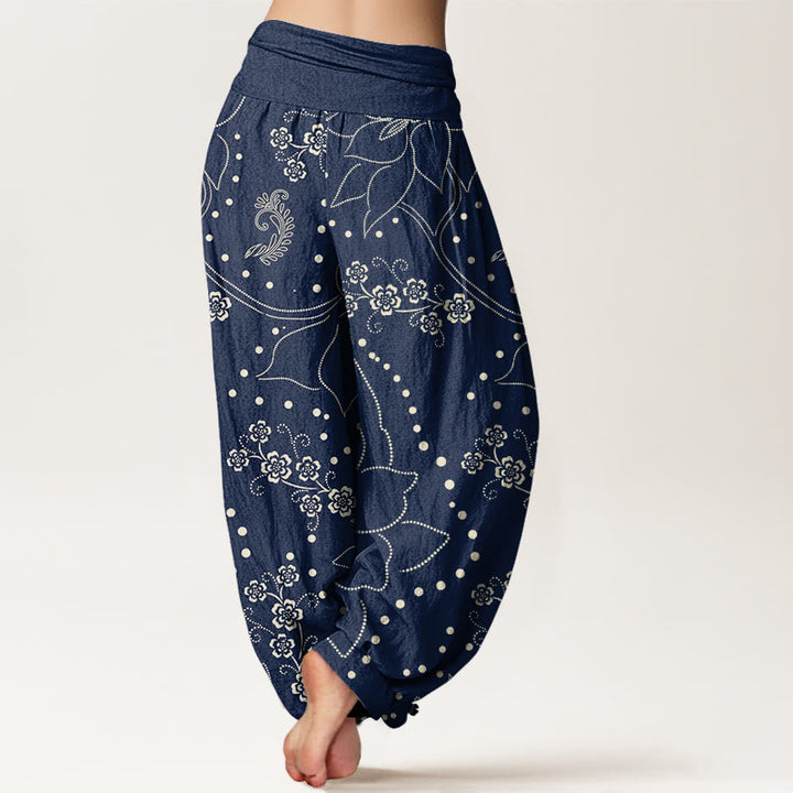 Pantalon sarouel décontracté à taille élastique pour femme avec motif de grandes fleurs et Buddha Stones - image 3