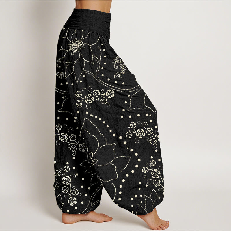 Pantalon sarouel décontracté à taille élastique pour femme avec motif de grandes fleurs et Buddha Stones - image 9