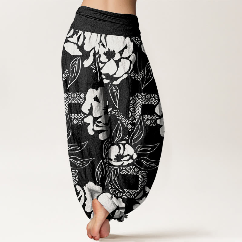 Pantalon sarouel décontracté à taille élastique pour femme avec motif floral et feuilles Buddha Stones - image 3