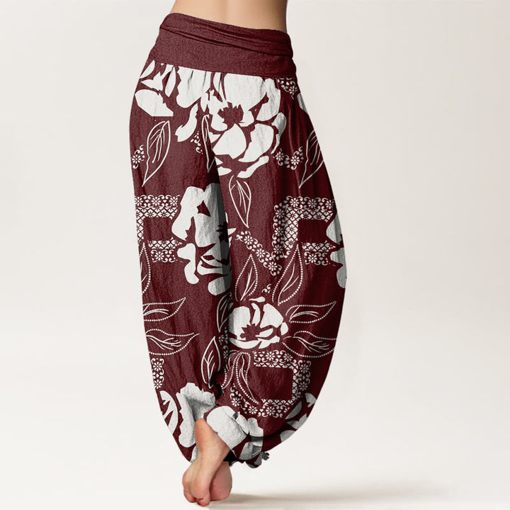 Pantalon sarouel décontracté à taille élastique pour femme avec motif floral et feuilles Buddha Stones - image 7