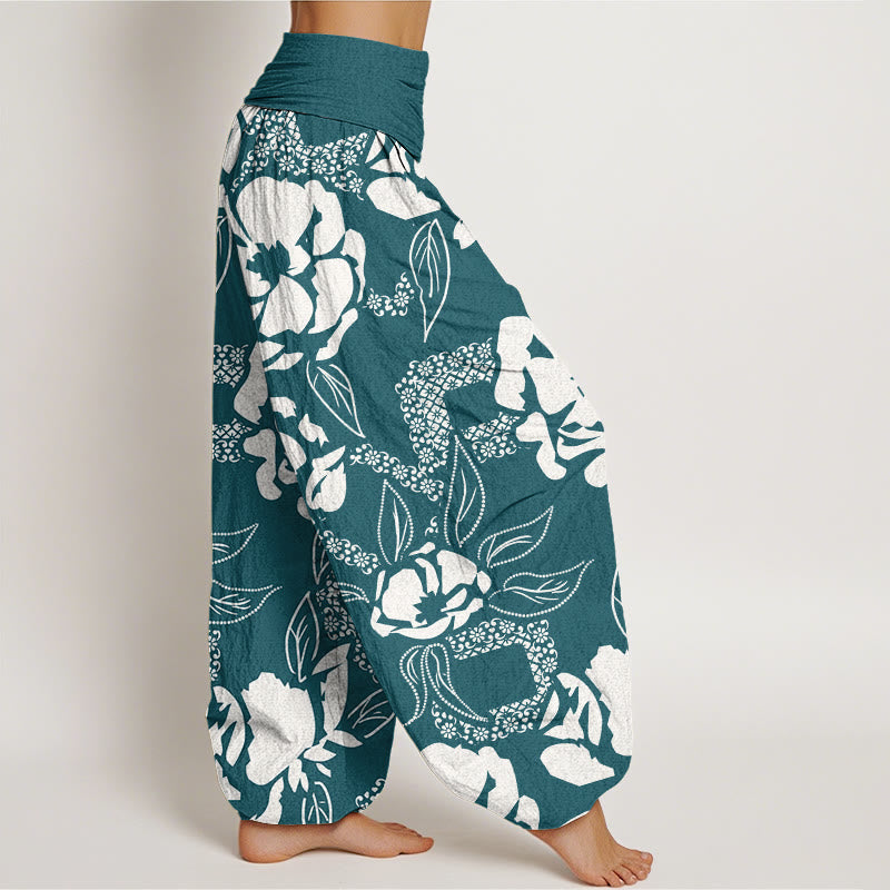 Pantalon sarouel décontracté à taille élastique pour femme avec motif floral et feuilles Buddha Stones - image 9