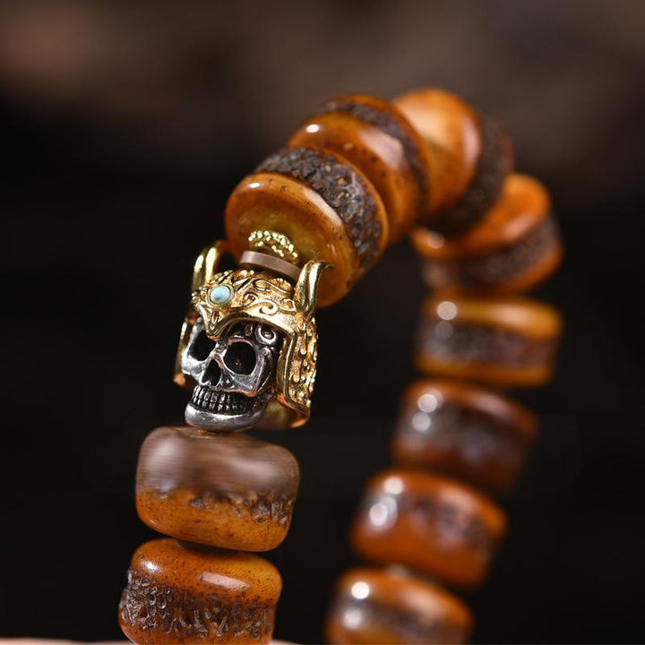 Bracelet d'équilibre tête de mort en perles d'os tibétaines vintage Buddha Stones