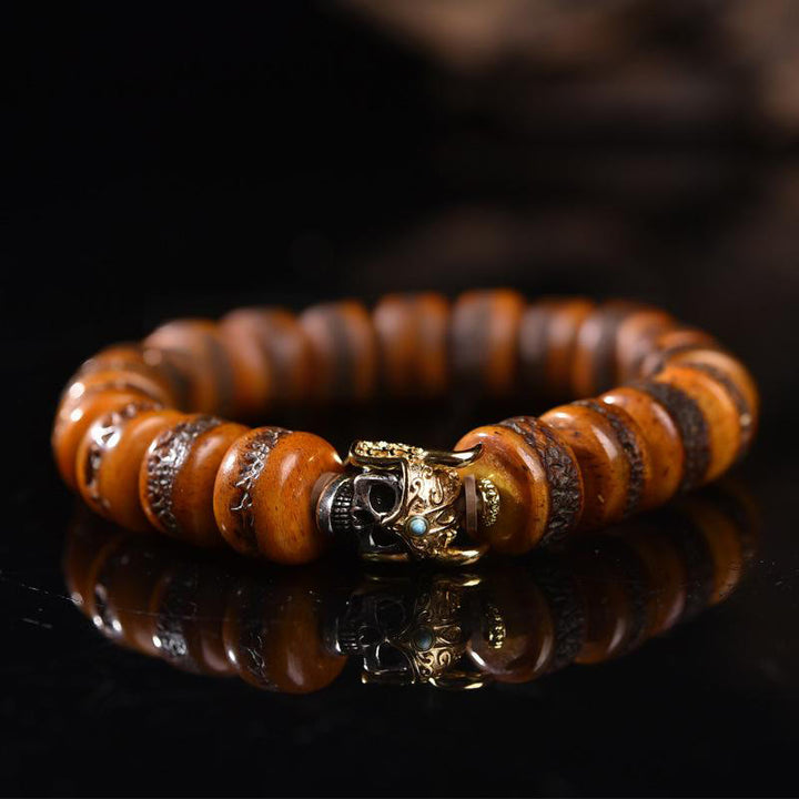 Bracelet d'équilibre tête de mort en perles d'os tibétaines vintage Buddha Stones