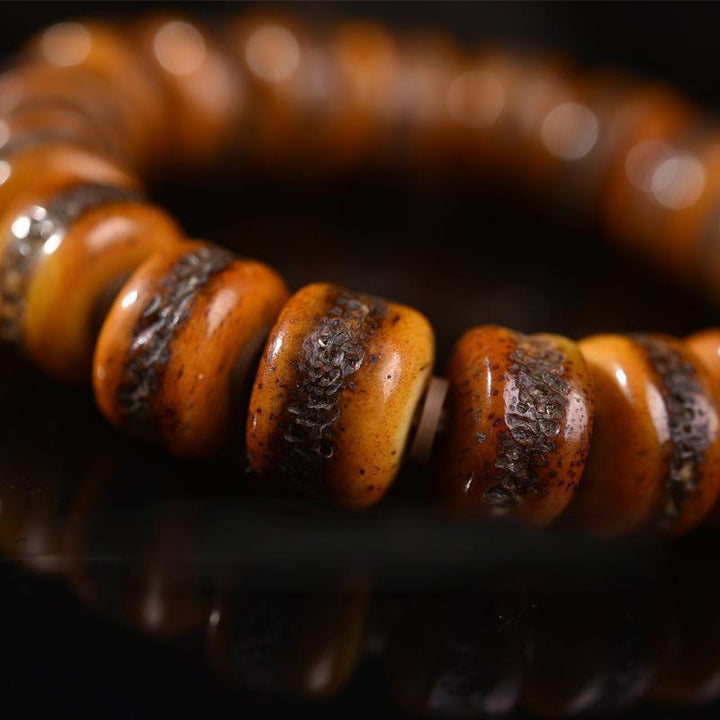 Bracelet d'équilibre tête de mort en perles d'os tibétaines vintage Buddha Stones