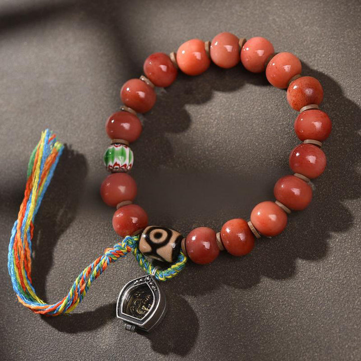 Bracelet porte-bonheur tibétain vintage en os de chameau et Buddha Stones
