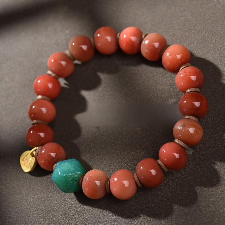 Bracelet porte-bonheur tibétain vintage en os de chameau et Buddha Stones