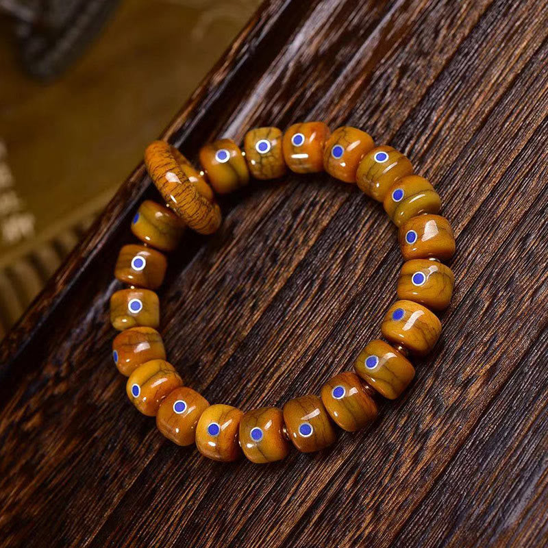 Bracelet en corde tressée, orné de perles tibétaines vintage en os, lazurite et lapis-lazuli, Buddha Stones. - image 1