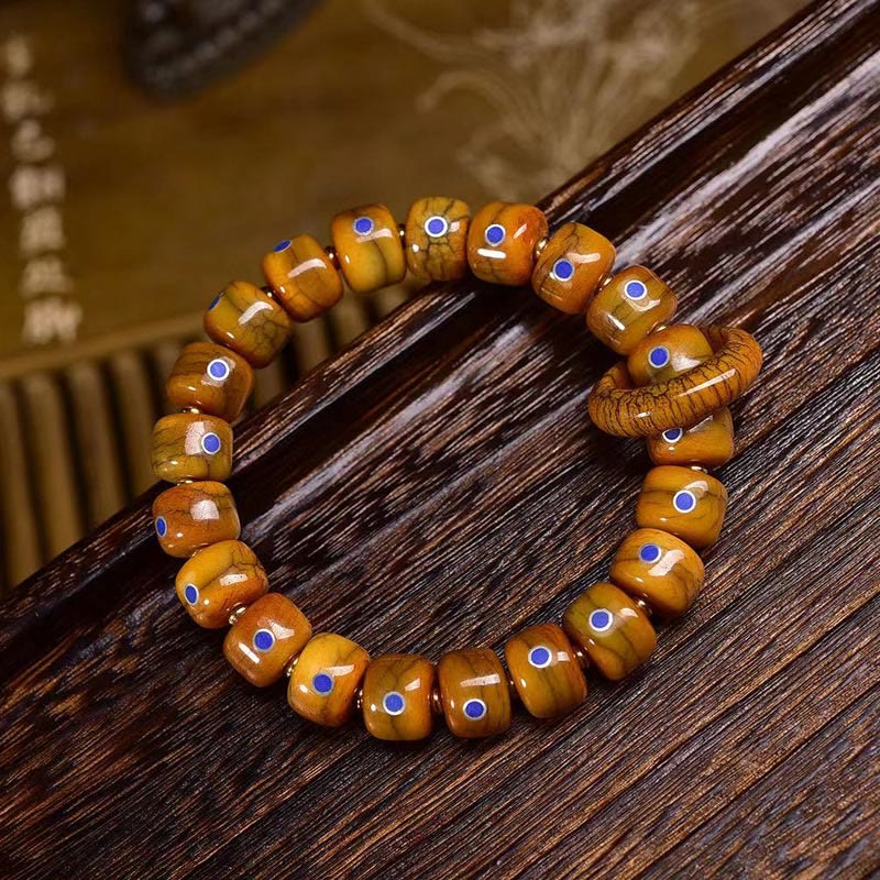 Bracelet en corde tressée, orné de perles tibétaines vintage en os, lazurite et lapis-lazuli, Buddha Stones. - Dimensions des perles : 0,47*0,35 po (1,2*0,9 cm) - image 0