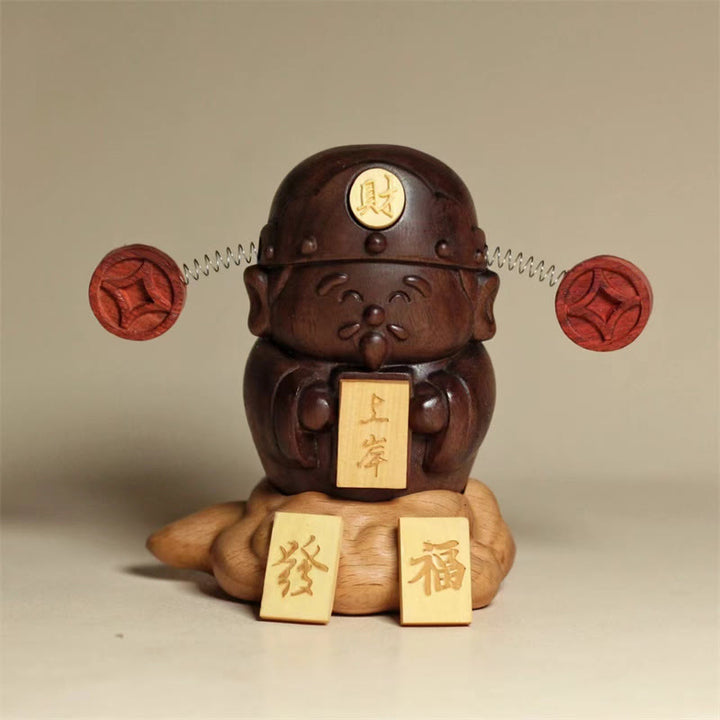 Buddha Stones Dieu de la richesse Caishen noyer noir hêtre Statue Fu personnage pièces de cuivre décoration de la maison - 3,54*2,95*2,36 pouces (9*7,5*6 cm) - image 0