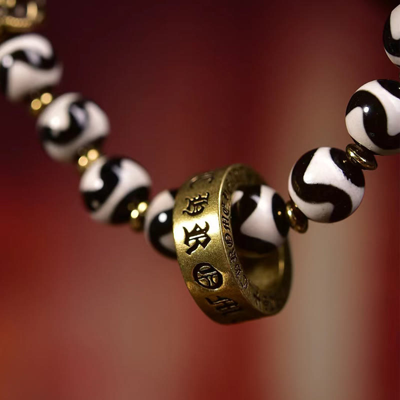 Buddha Stones Vintage tibétain Dzi perle Om Mani Padme Hum bénédictions Bracelet