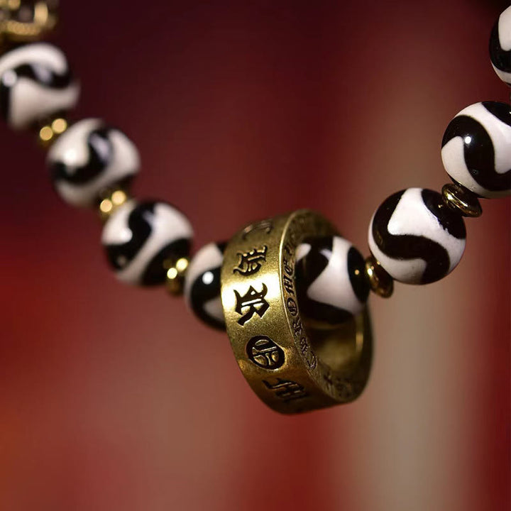 Buddha Stones Vintage tibétain Dzi perle Om Mani Padme Hum bénédictions Bracelet