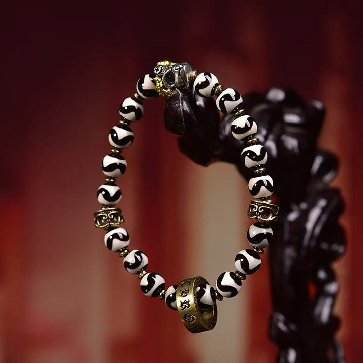 Buddha Stones Vintage tibétain Dzi perle Om Mani Padme Hum bénédictions Bracelet
