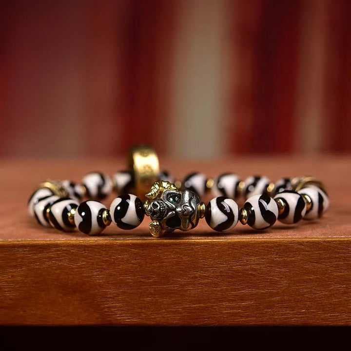 Buddha Stones Vintage tibétain Dzi perle Om Mani Padme Hum bénédictions Bracelet