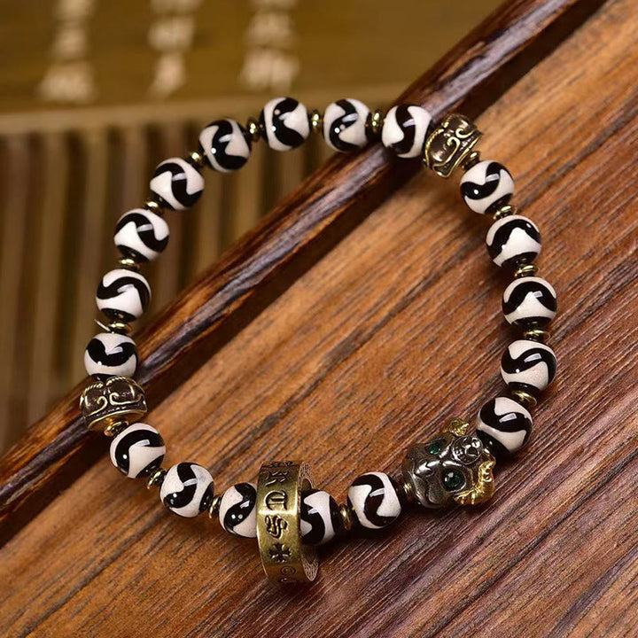 Buddha Stones Vintage tibétain Dzi perle Om Mani Padme Hum bénédictions Bracelet