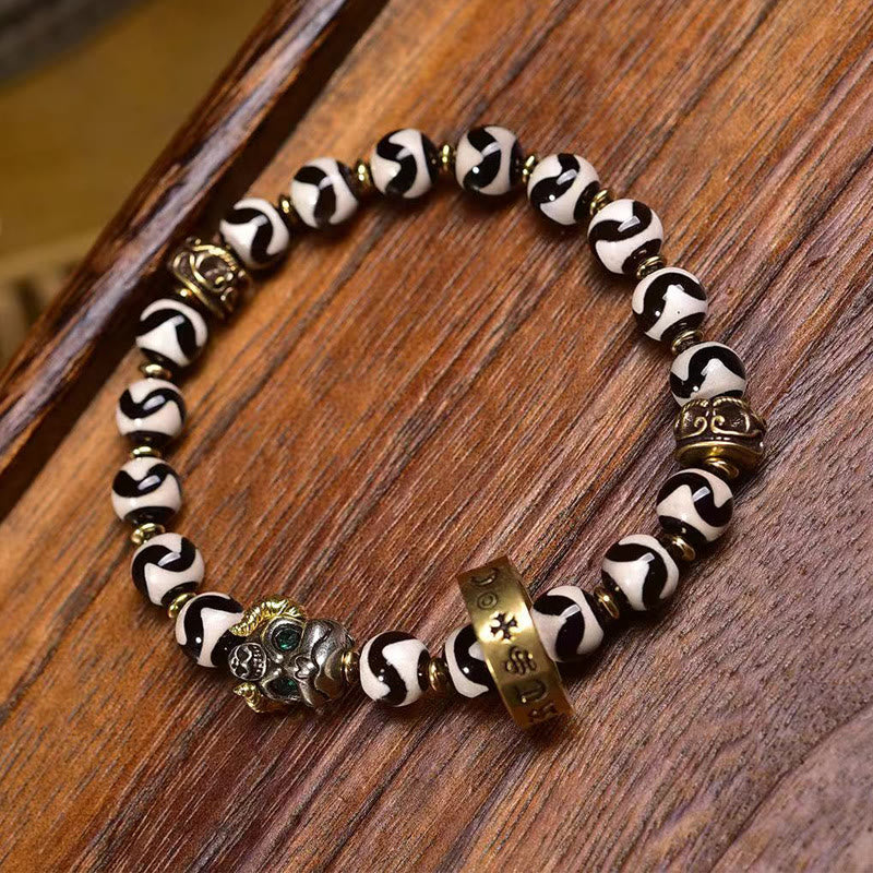 Buddha Stones Vintage tibétain Dzi perle Om Mani Padme Hum bénédictions Bracelet