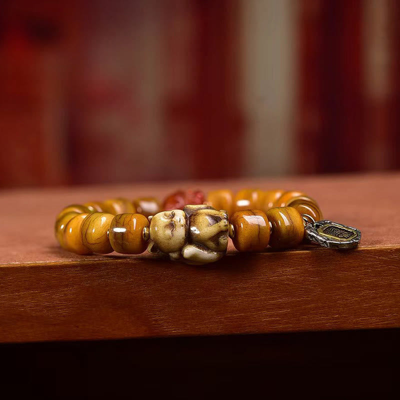 Bracelet d'équilibre en perles d'os tibétaines vintage en Buddha Stones, perles Dzi, mignon renard