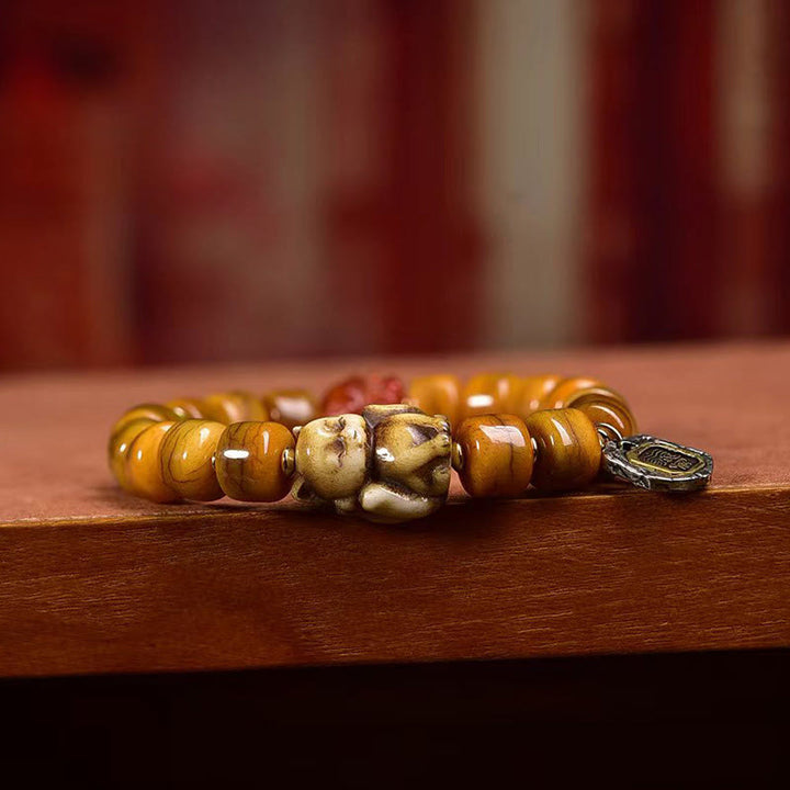 Bracelet d'équilibre en perles d'os tibétaines vintage en Buddha Stones, perles Dzi, mignon renard