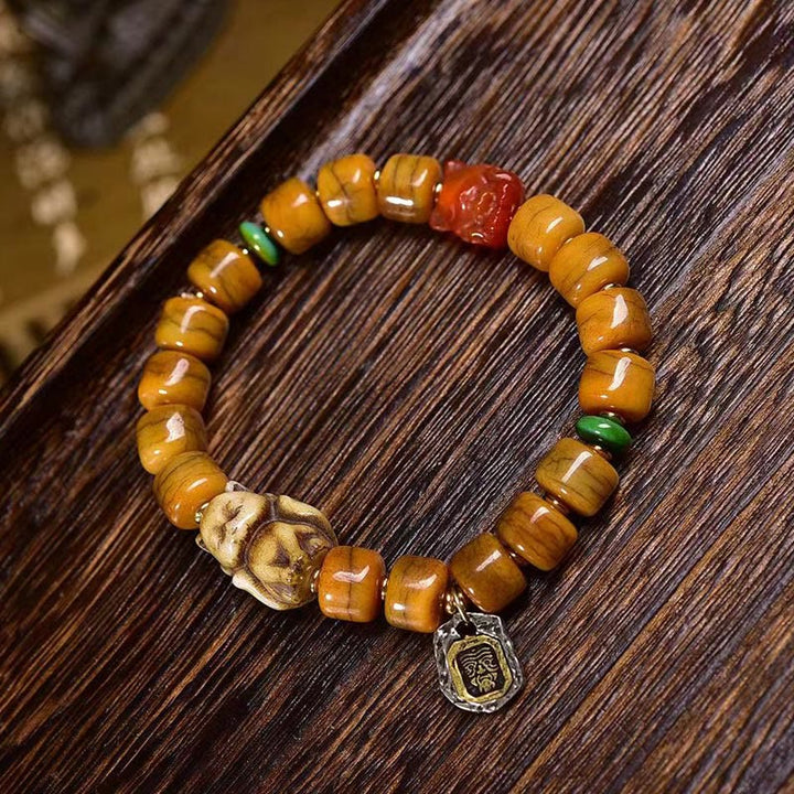 Bracelet d'équilibre en perles d'os tibétaines vintage en Buddha Stones, perles Dzi, mignon renard